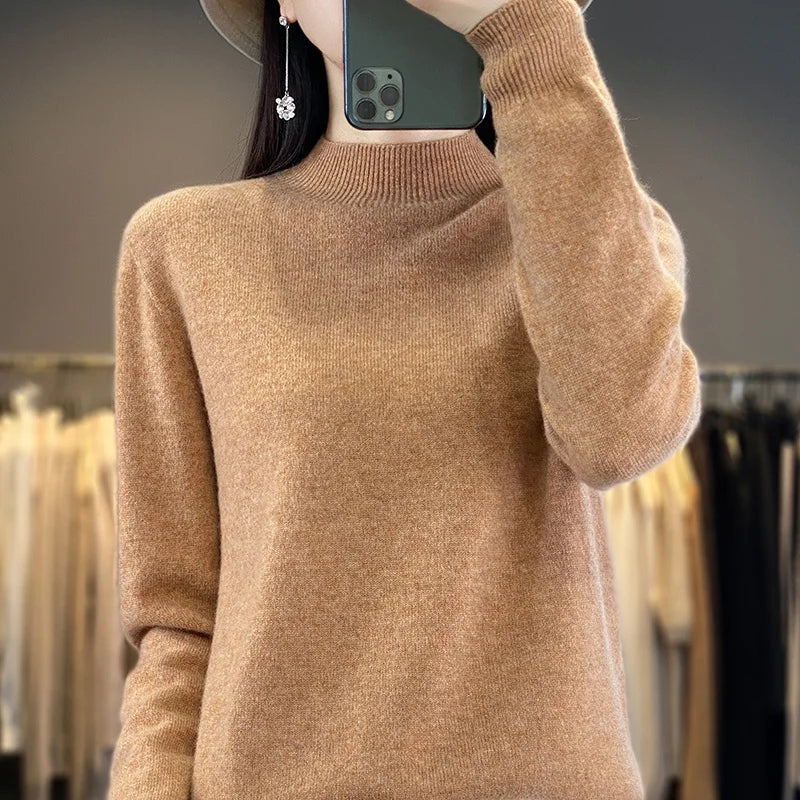 Wool Sweater Women's Loose Half Turtleneck Pullover Spring and Autumn Basic Style Simple Bottoming Top-Dollar Bargains Online Shopping Australia