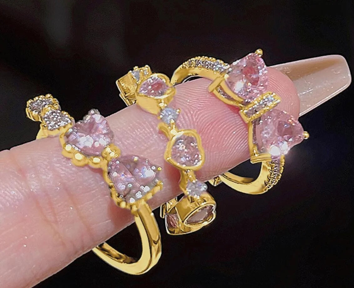 Y2K Crystal Rings Kpop Heart Adjustable Ring Irregular Geometry Punk Vintage Rings Set for Women Girls-Dollar Bargains Online Shopping Australia