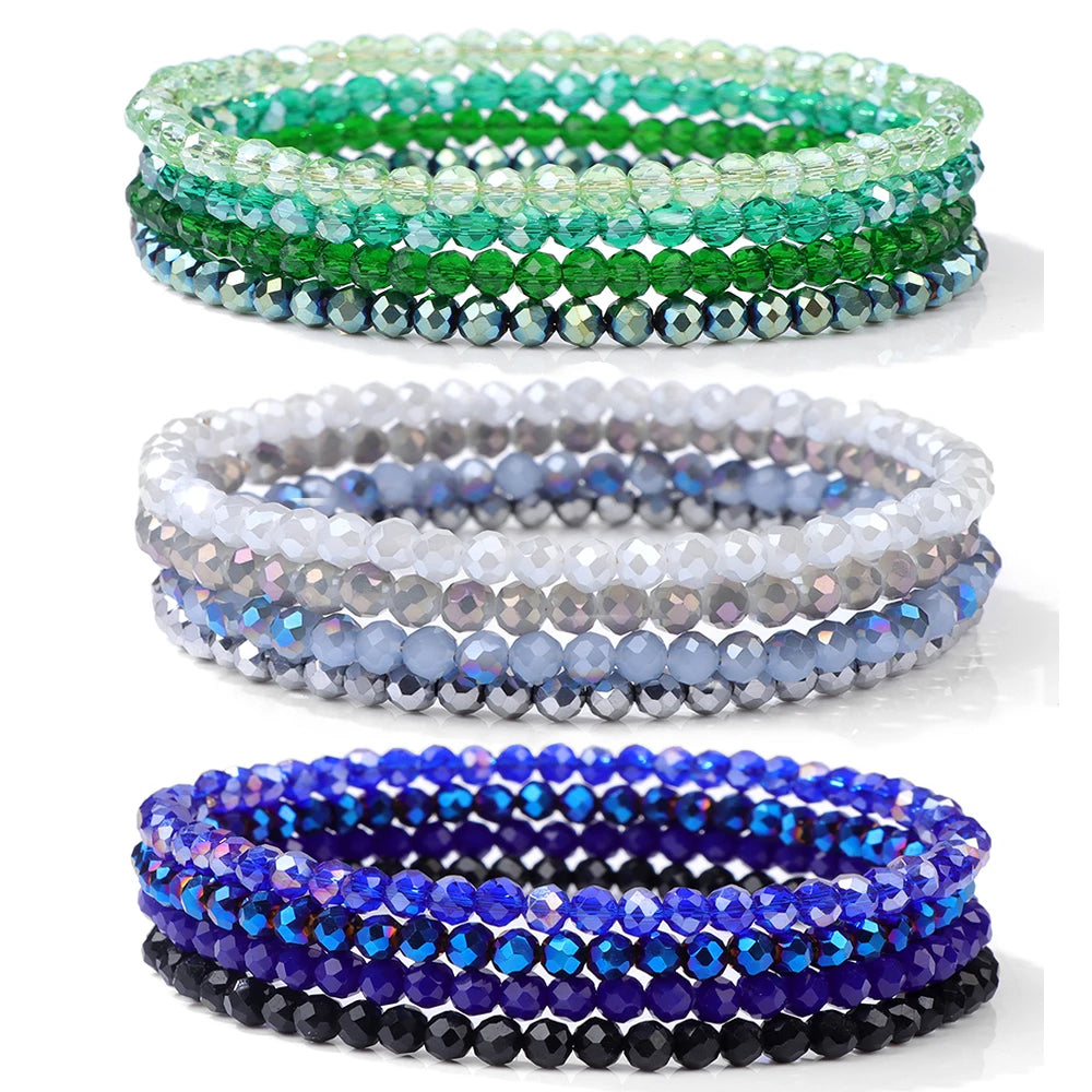 4Pcs/set Shinning Crystal Beads Elastic Bracelet Bohemian Faceted Colorful Crystal Glass Beaded Bracelet Bangles Set For Women-Dollar Bargains Online Shopping Australia