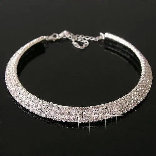 Sparkling Silver Color Crystal Collar Chain Choker Necklace Bridal Women Wedding Party Diamante Rhinestone Choker Jewelry Gifts-Dollar Bargains Online Shopping Australia