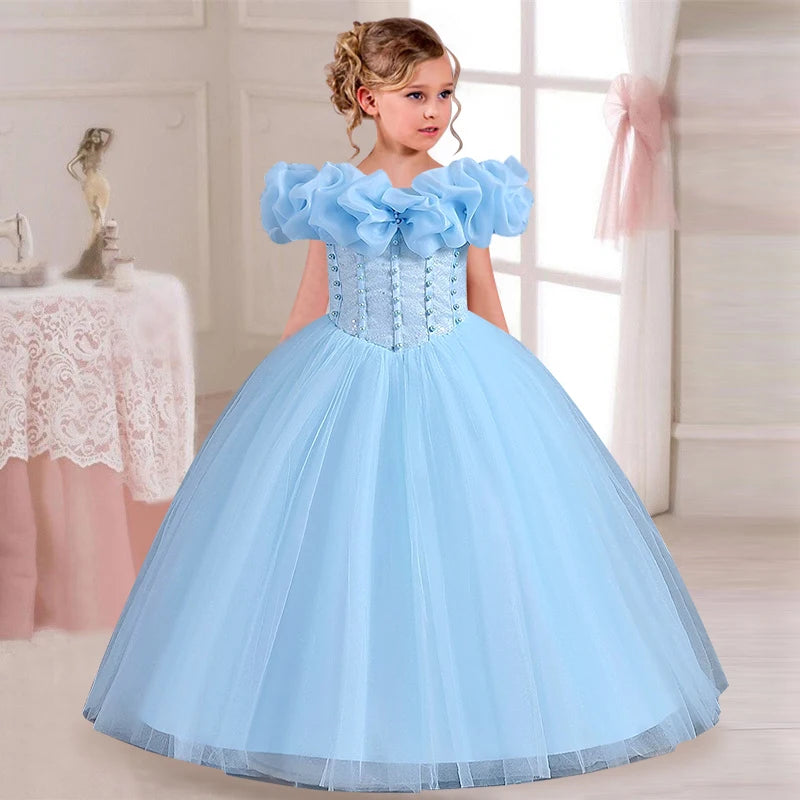 4-14 Year Old Girl Flower Girl Wedding Dress Elegant Celebrity Birthday Party One Shoulder Mesh Dress Christmas Girl Clothing-Dollar Bargains Online Shopping Australia