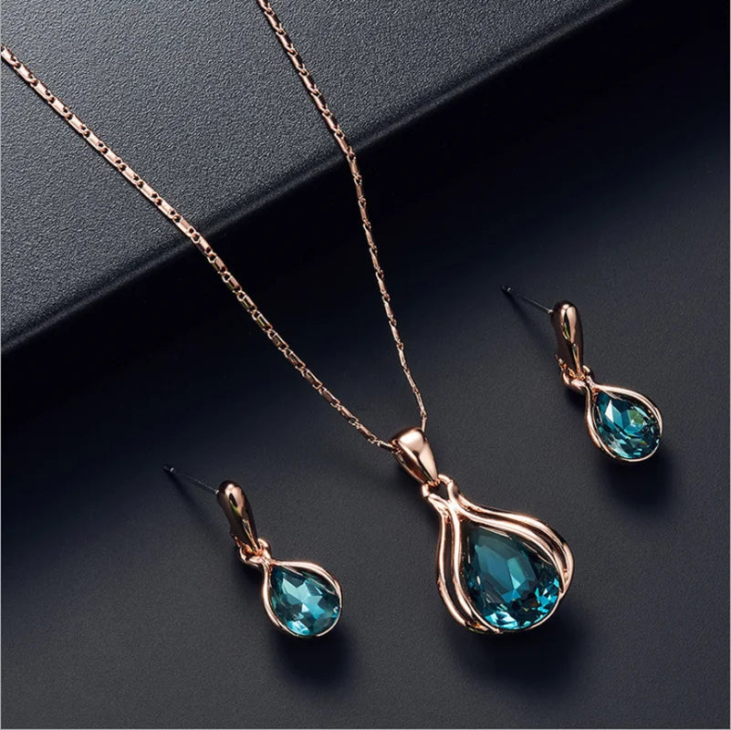 3pcs/set Jewelry Sets Women Elegant Waterdrop Rhinestone Pendant Necklace Hook Earrings Jewelry Set-Dollar Bargains Online Shopping Australia