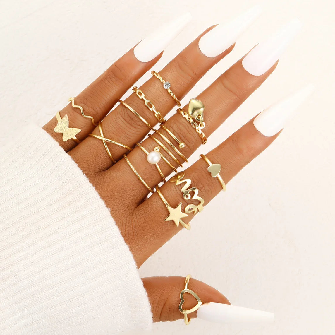 Bohemian Vintage Irregularly Ring Set for Women Gold Color Boho Butterfly Snake Heart Geometric Rings Retro Fashion Jewelry Gift-Dollar Bargains Online Shopping Australia