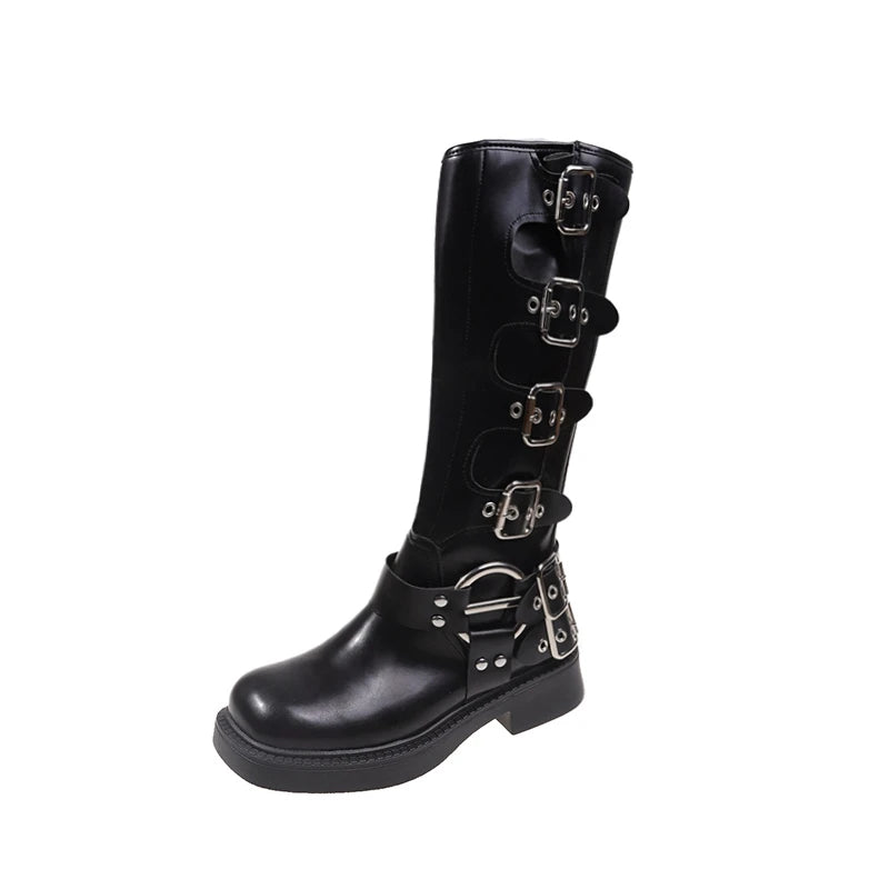 Woman Boots Knee High Platform Elegant Low Heel Trend Punk Gothic New Rock Leather Fashion Women's Shoes Motorcycle Footwear-Dollar Bargains Online Shopping Australia