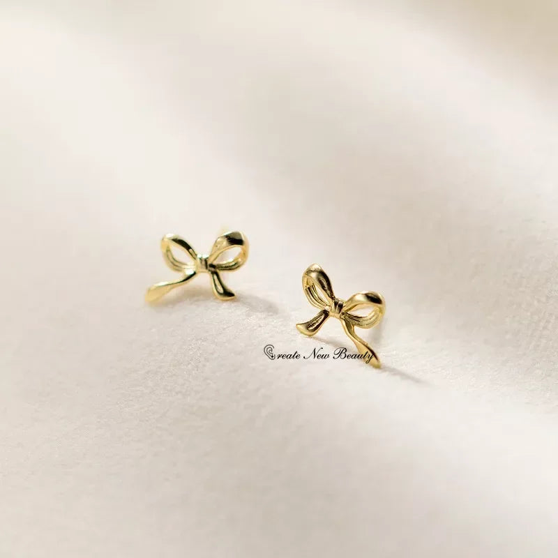 Fashion Earrings for Women Sweet Cute Bow Stud Earring 925 Silver Needles Simple Minimalist Ear Piercing Jewelry Gifts-Dollar Bargains Online Shopping Australia