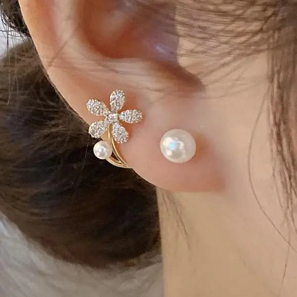 Korean Vintage Pearl Crystal Earrings For Women Jewelry High-class Luxury Zircon Flower Butterfly Leaf Women's Stud Earrings-Dollar Bargains Online Shopping Australia