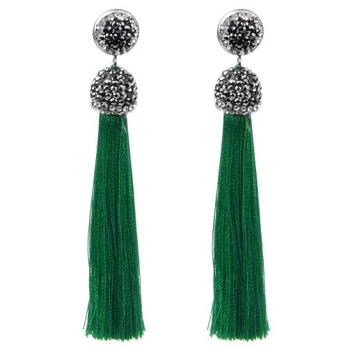 Long Tassel Earrings Handmade Bohemian Unusual Silk Crystal Dangle Drop Hanging Earrings-Dollar Bargains Online Shopping Australia