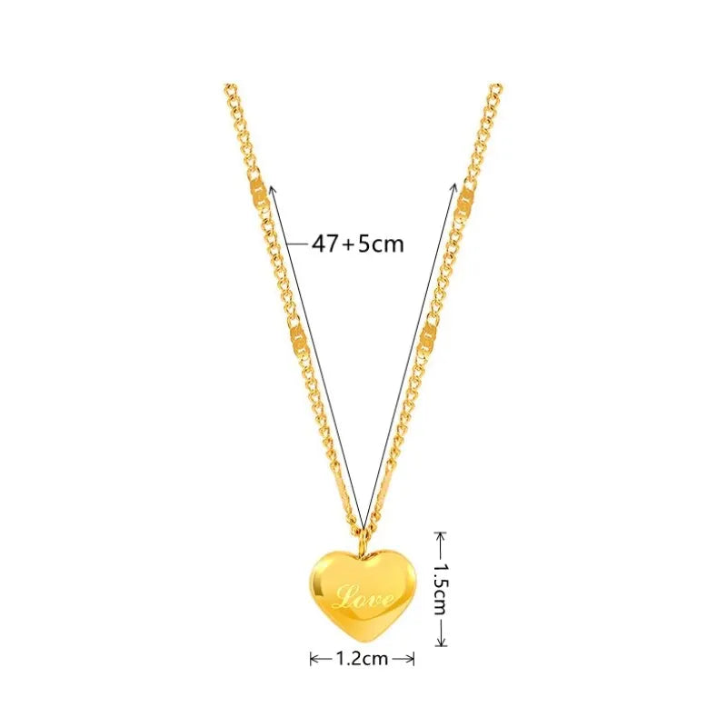 Gold-color Necklace Ms Simple Fashion Peach Heart Engraved Love Collarbone Chain Holiday Gifts-Dollar Bargains Online Shopping Australia