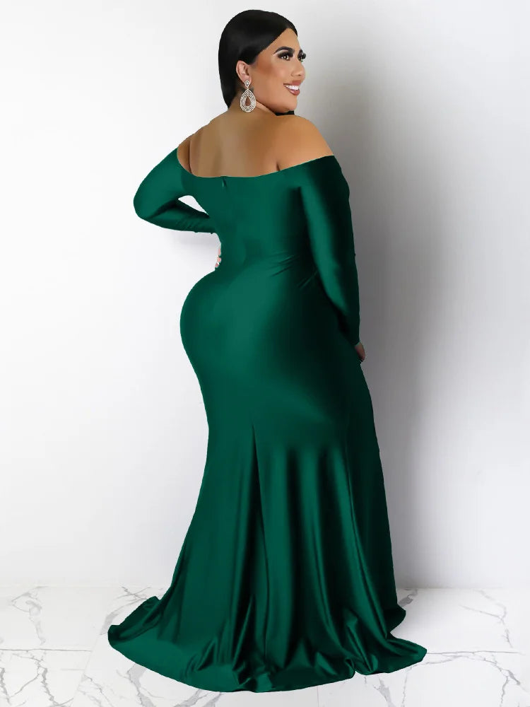 Women Off Shoulder V Neck Slip Hem Elegant Birthday Outfit Maxi Dress-Dollar Bargains Online Shopping Australia