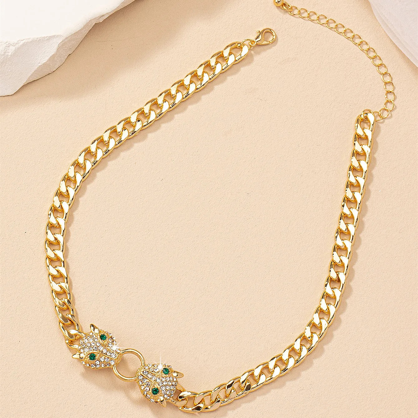 Hip-hop Gold Plated Rhinestone Leoprad Head Necklace Jewelry Set for Women Fashion Animal Pendant Metal Chain Men's Bracelet-Dollar Bargains Online Shopping Australia