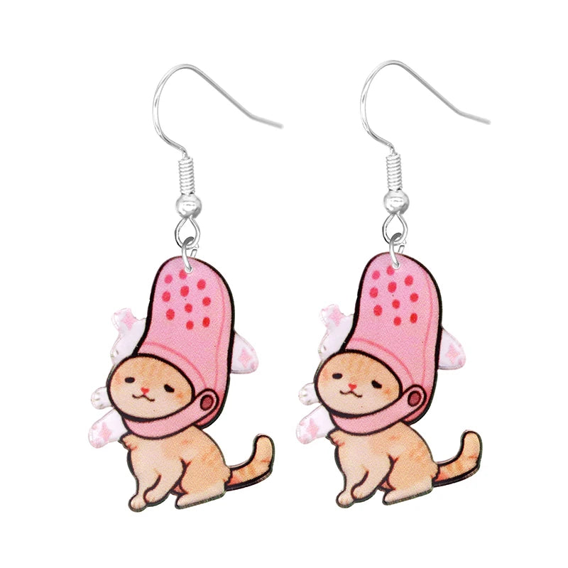 Cute Cat Design Dangle Earrings Acrylic Jewelry Adorable Gift For Women Girls Daily Casual Frog Bee Pig Hamster-Dollar Bargains Online Shopping Australia