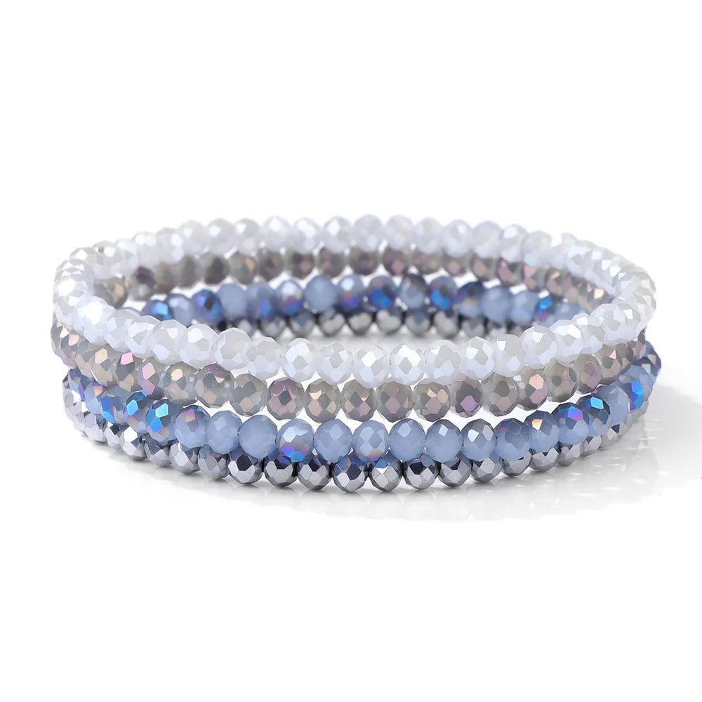 4Pcs/set Shinning Crystal Beads Elastic Bracelet Bohemian Faceted Colorful Crystal Glass Beaded Bracelet Bangles Set For Women-Dollar Bargains Online Shopping Australia