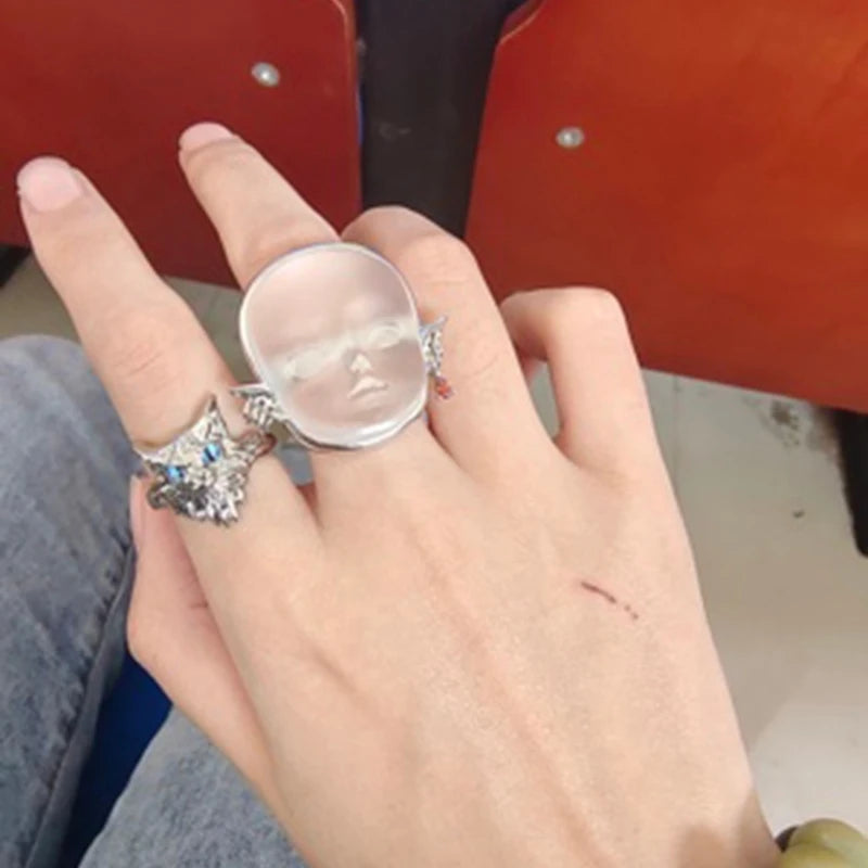 Baby Face Adjustable Ring Open Rings Fashion Crochet Finger Alloy Material y2k Rings Jewelry Gift for Women Girlfriend Wholesale-Dollar Bargains Online Shopping Australia