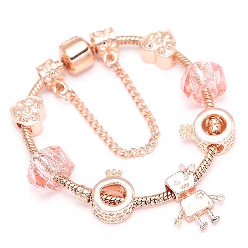 Rose Gold HAPPY Pendant Charm Bracelets Bangles Women Silver Plated Bracelet Handmade Jewelry Crystal-Dollar Bargains Online Shopping Australia