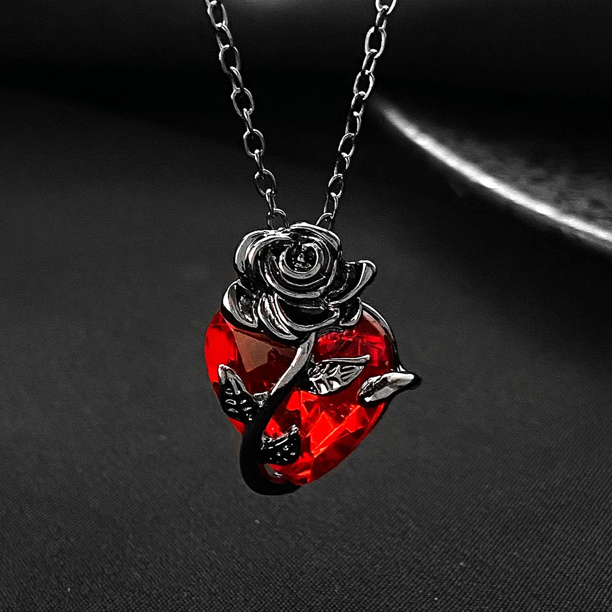 Gothic Rose Red Love Necklace Women's Y2K Grunge Jewelry Dainty Silver Color Tonebloody Human Heart Pendant Personalized Gifts-Dollar Bargains Online Shopping Australia