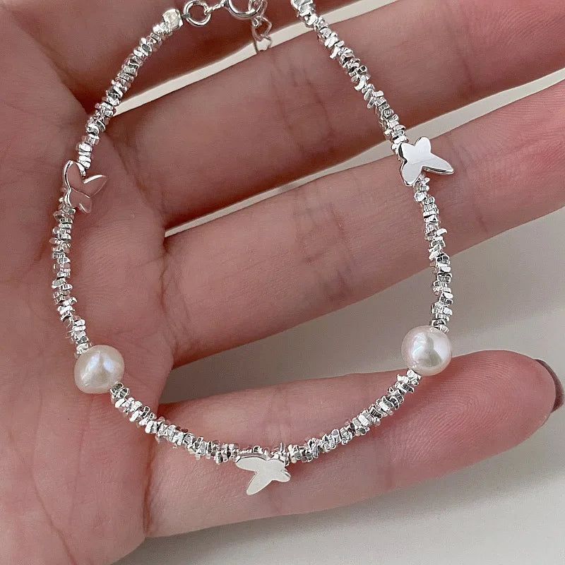 Silver Geometric Bead Pearl Punk Irregular Asymmetric Adjustable Bracelet For Woman Girl Fashion Jewelry-Dollar Bargains Online Shopping Australia