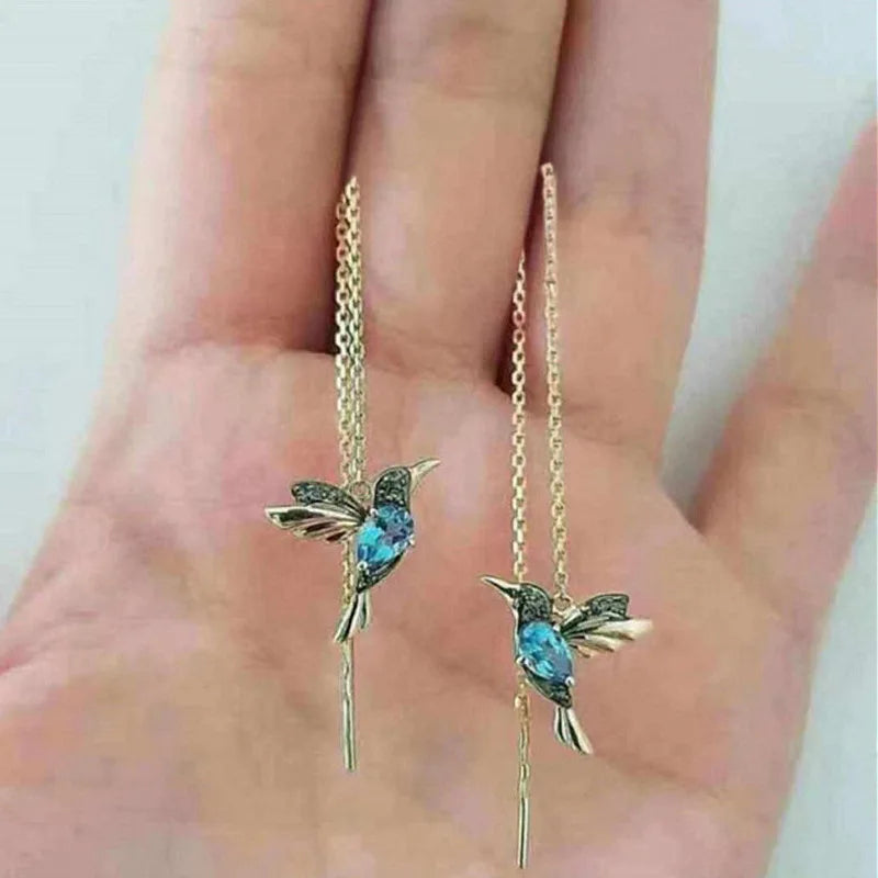 Women's Dangle Earrings Fashionable Wing Spreading Zircon Hummingbird Long Pendant Earchain Lady Jewelry Fashionable Wing Spread-Dollar Bargains Online Shopping Australia