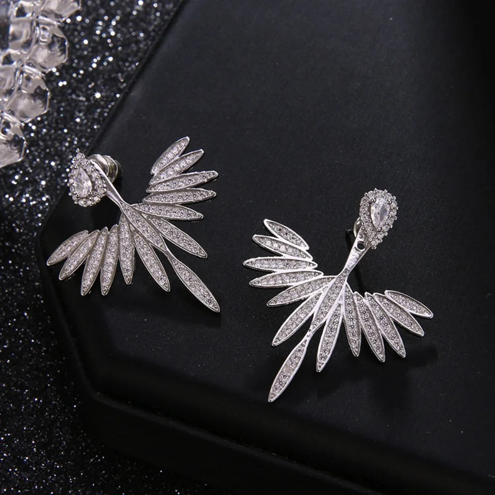 Fashion Luxury Feather Crystal Wing Symmetrical Stud Earrings Exquisite Silver Color Party Jewelry Accessories for Women-Dollar Bargains Online Shopping Australia