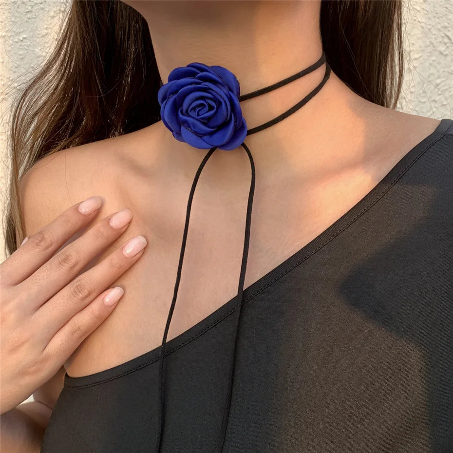 Romantic Gothic Big Rose Flower Clavicle Chain Necklace for Women Ladies Korean Fashion Adjustable Rope Choker Y2K Accessories-Dollar Bargains Online Shopping Australia