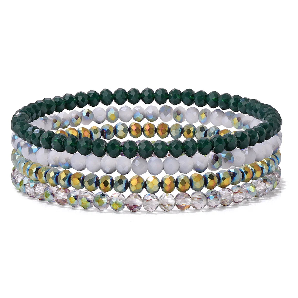 4Pcs/set Shinning Crystal Beads Elastic Bracelet Bohemian Faceted Colorful Crystal Glass Beaded Bracelet Bangles Set For Women-Dollar Bargains Online Shopping Australia