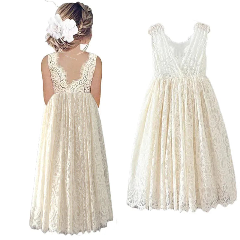 Plus Size Princess Girls Cotton Lace Party Long Dress Baby Kids Flower Girl Wedding Birthday-Dollar Bargains Online Shopping Australia