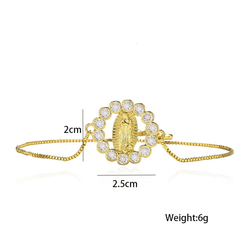 Gold Color Box Chain Virgin Mary Charm Bracelets For Women Shiny CZ Zircon Jewelry-Dollar Bargains Online Shopping Australia