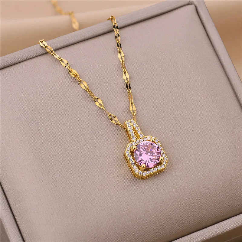 Zircon Crystal Pendant Clavicle Chain Necklace For Women Stainless Steel Jewelry Female Wedding Party Accessorie-Dollar Bargains Online Shopping Australia