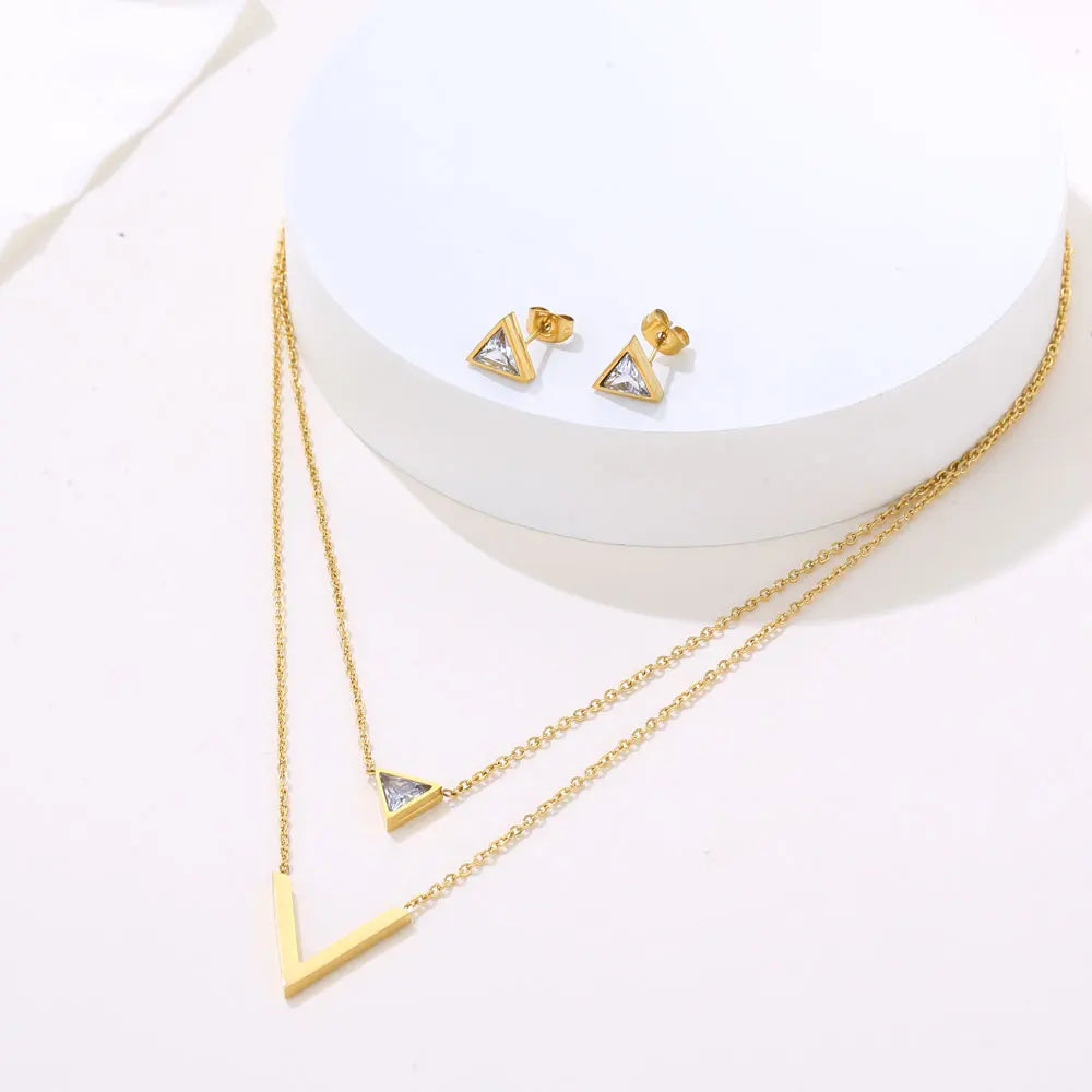 Light Luxury Elegant Delicate Geometry Pendant Charm Chain Korean Fashion Necklace For Women Stainless Steel Jewelry Set-Dollar Bargains Online Shopping Australia