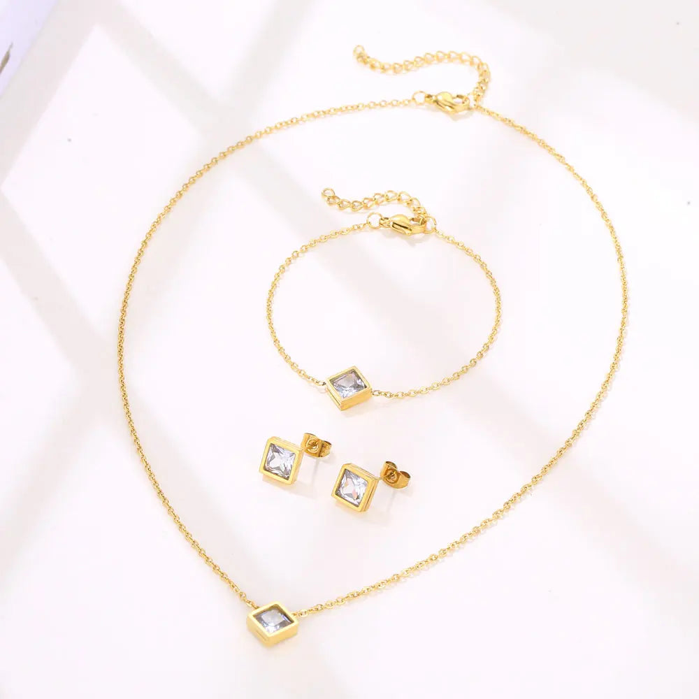 Light Luxury Elegant Delicate Geometry Pendant Charm Chain Korean Fashion Necklace For Women Stainless Steel Jewelry Set-Dollar Bargains Online Shopping Australia