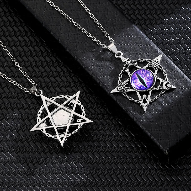 Pentagram shape Devil's Eye Pendant Necklace For Men And Women Punk Retro Non Adjustable Metal Collar Trending Jewelry Gifts-Dollar Bargains Online Shopping Australia