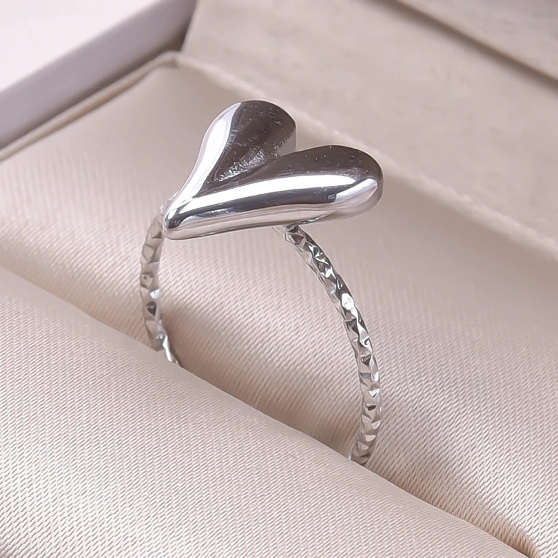 Elegant Girl Jewelry Love Stainless Steel Heart Rings For Women Accessories Finger Ring Adjustable-Dollar Bargains Online Shopping Australia