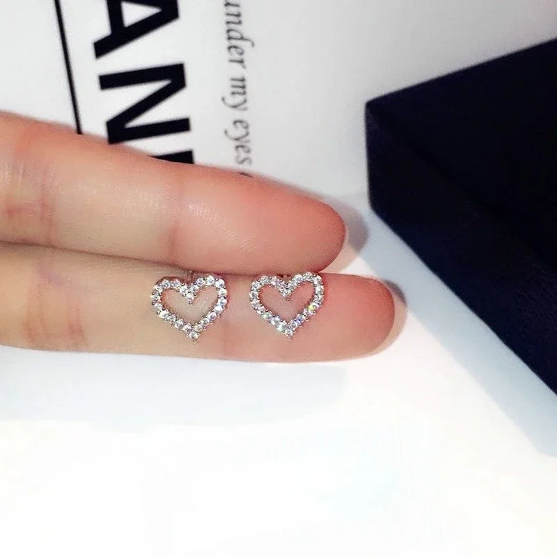 Silver Color Heart Bling Zircon Stone Stud Earrings Women Jewelry-Dollar Bargains Online Shopping Australia