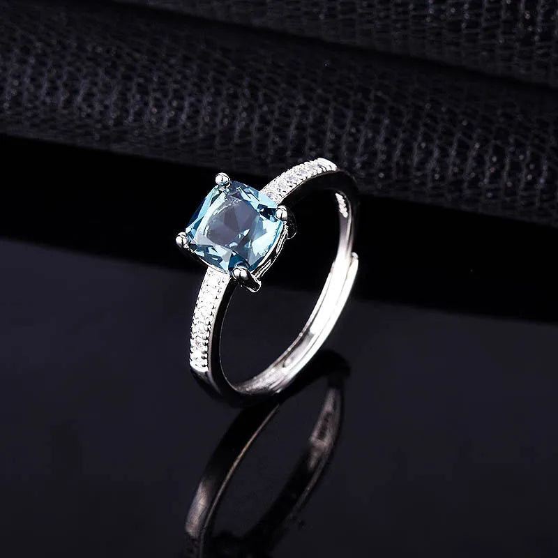 Real 925 Sterling Silver Peacock Blue Aquamarine Zircon Ring Party Engagement Wedding Fashion Rings Jewelry Gifts for Women Men-Dollar Bargains Online Shopping Australia