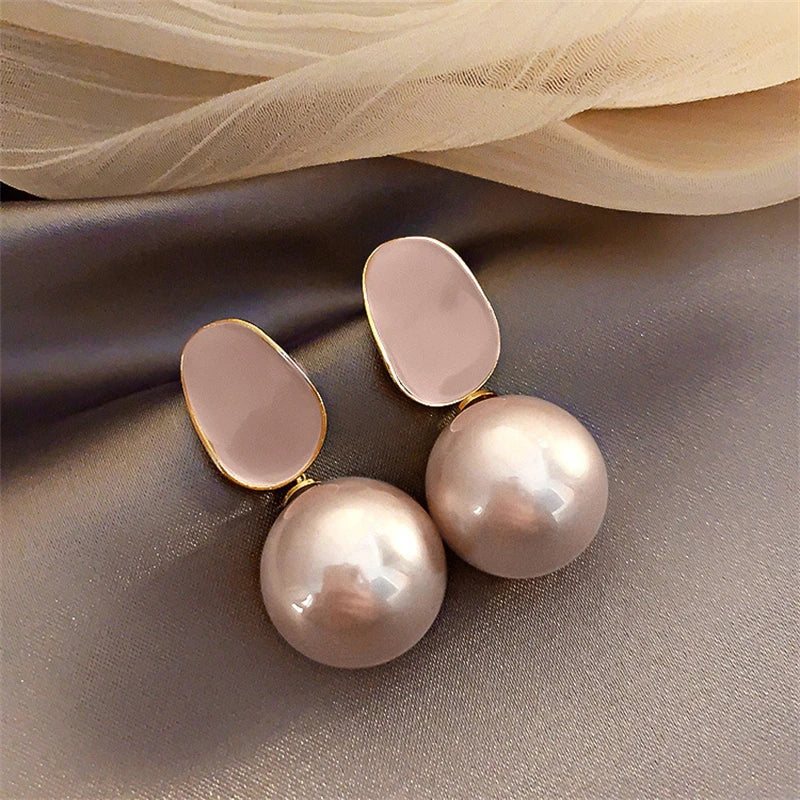 Pink White Pearl Dangle Earrings for Women Black Geometric Acrylic Round Ball Pendants Drop Earrings Elegant Ear Jewelry-Dollar Bargains Online Shopping Australia