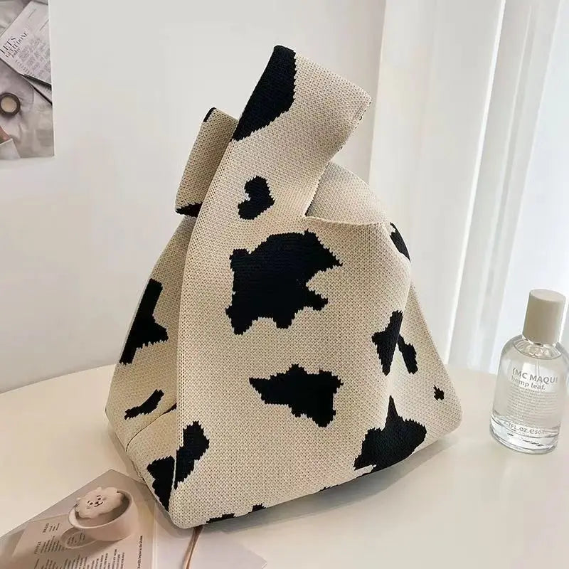 Womens Knot Wrist Bag Handmade Knitted Bag Portable Mini Striped Tote Bucket Phone Bags Large Capacity Autumn Winter Handbags-Dollar Bargains Online Shopping Australia