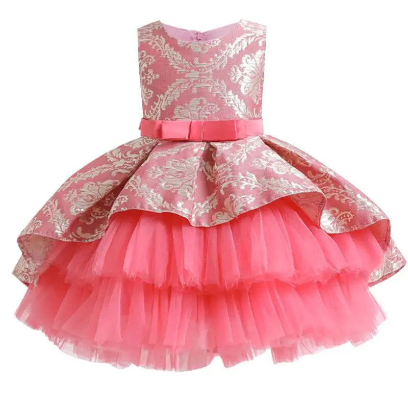 Vintage Wedding Ceremony Red Flower Girls Dress Opening Party Elegant Bridesmaid Girl Princess Dress Trailing Kids-Dollar Bargains Online Shopping Australia