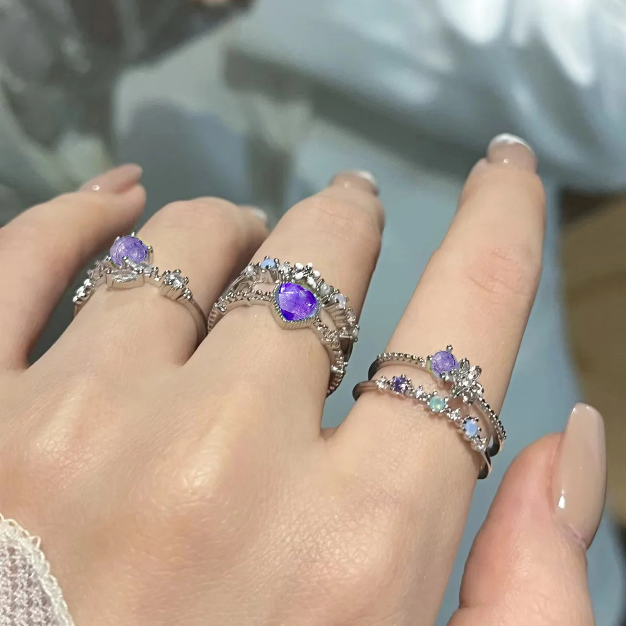 Y2K Crystal Rings Kpop Heart Adjustable Ring Irregular Geometry Punk Vintage Rings Set for Women Girls-Dollar Bargains Online Shopping Australia