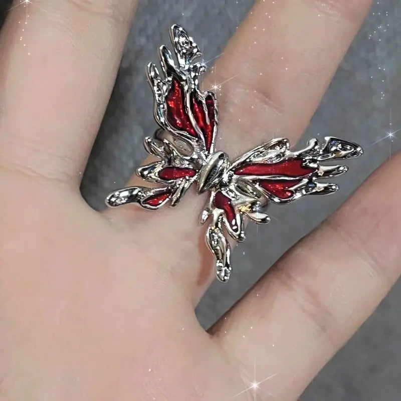 Vintage Red Enamel Cross Open Rings For Women Men Punk Hip Hop Irregular Lava Texture Rings Y2K Aesthetic Jewelry-Dollar Bargains Online Shopping Australia