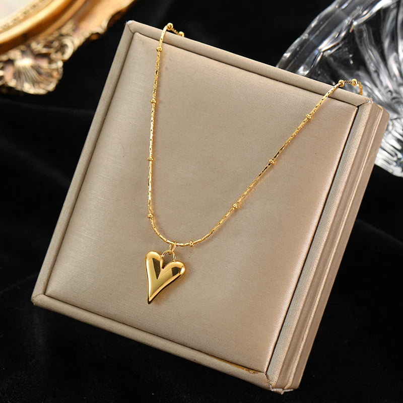 Gold Color Heart Love Necklace Earrings Trendy For Women New Party Gift Waterproof Jewelry Set-Dollar Bargains Online Shopping Australia