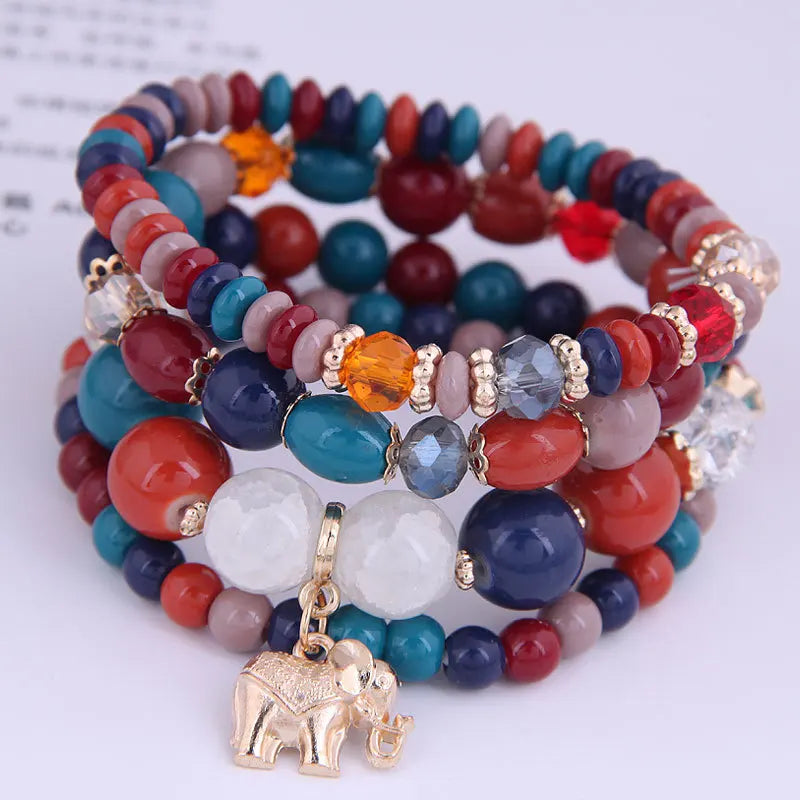 Bohemian Pink Crystal Beads Heart Charm Bracelets Women Girls Ethnic Tree Of Life Charm Wrap Bracelet-Dollar Bargains Online Shopping Australia