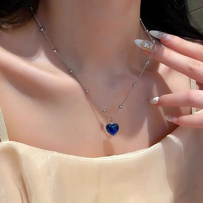 Candy Color Changing Heart Pendant Necklace For Women Simple Design Temperature Sensitive Stone Peach Choker Party Jewelry-Dollar Bargains Online Shopping Australia