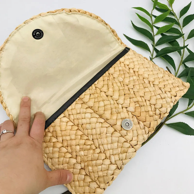 Women Flap Envelope Bags Fashion Summer Beach Bag Handmade Wallet Straw Knitted Handbag Lady Coin Phone Long Purse Clutches-Dollar Bargains Online Shopping Australia