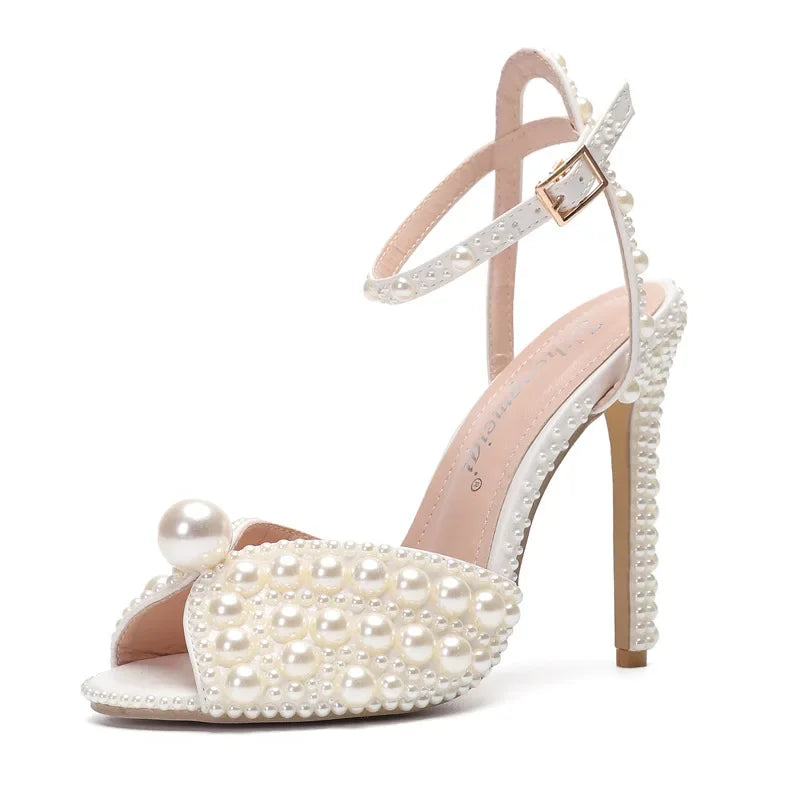 Women Sandals Fashion High Quality Wedding Shoes Women New Pearls Studs Luxury Peep Toe High Heels Buckle Woman Sandal 43-Dollar Bargains Online Shopping Australia