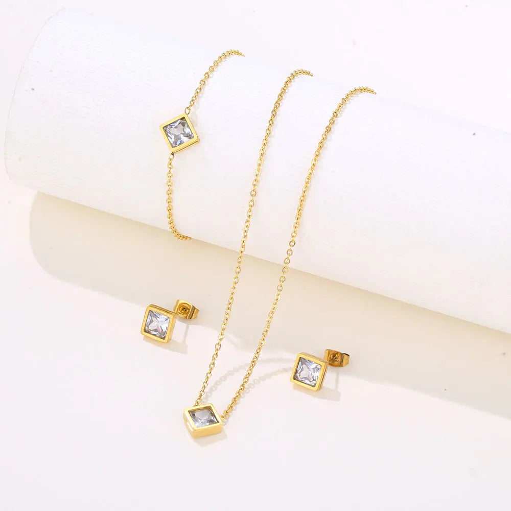 Light Luxury Elegant Delicate Geometry Pendant Charm Chain Korean Fashion Necklace For Women Stainless Steel Jewelry Set-Dollar Bargains Online Shopping Australia