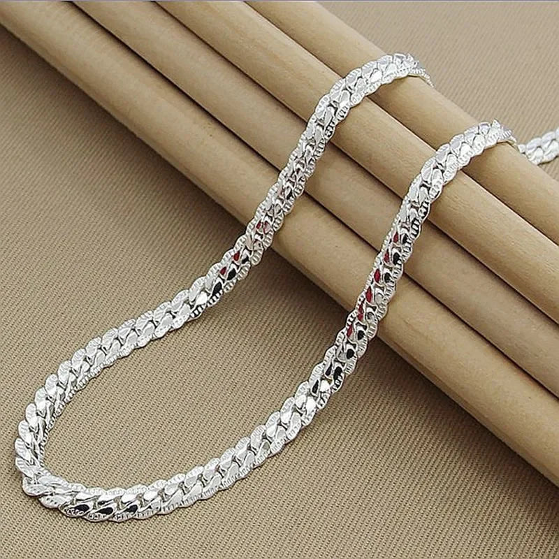 925 Sterling Silver 6mm Side Chain Inch Necklace for Woman Men Fashion Wedding Engagement Jewelry Gift-Dollar Bargains Online Shopping Australia