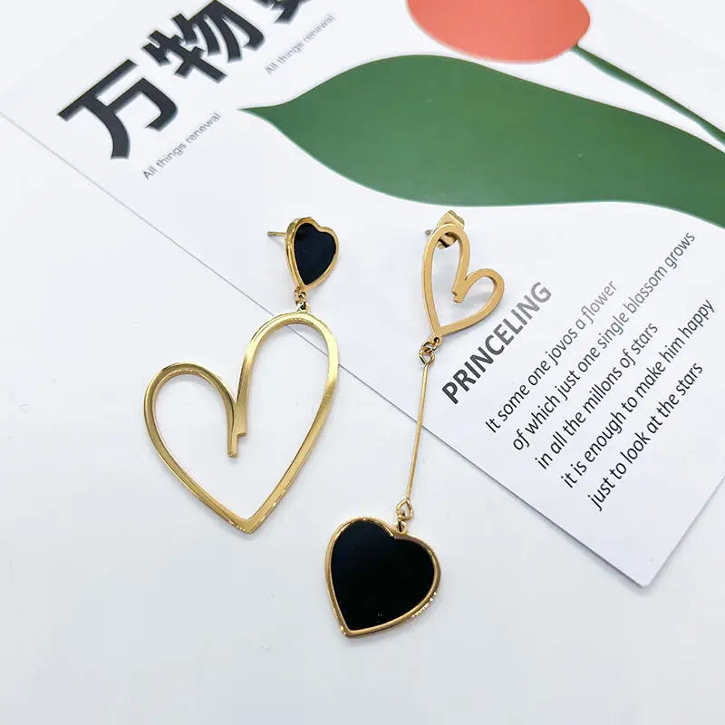 Gold Plated Asymmetric Mismatched Earrings Stainless Steel Heart Statement Earrings For Women-Dollar Bargains Online Shopping Australia