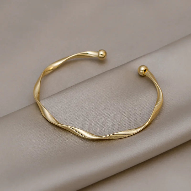 Simple Trendy Irregular Mobius Twist Open Cuff Bangle Bracelets For Women Gold Color Adjustable Jewelry-Dollar Bargains Online Shopping Australia