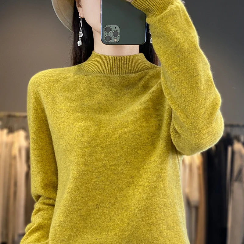 Wool Sweater Women's Loose Half Turtleneck Pullover Spring and Autumn Basic Style Simple Bottoming Top-Dollar Bargains Online Shopping Australia