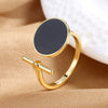 Women's Fashion Geometric Open Rings Accessory Black/White Round Epoxy Glossy Disk Female Trendy Golden Ring Jewelry Best Gifts-Dollar Bargains Online Shopping Australia