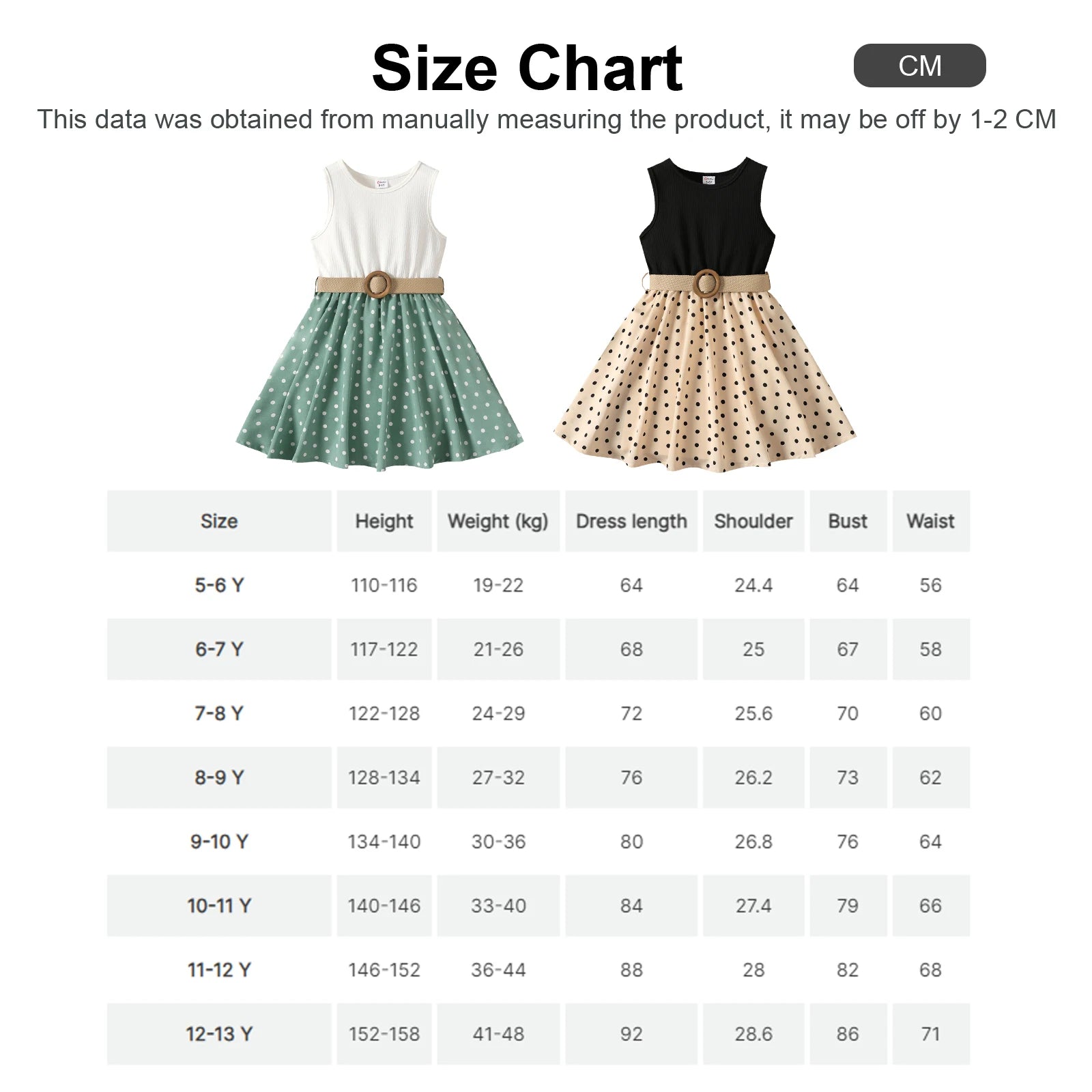 2pcs Girl Dresses Kids Clothes Girl Polka Dots Ribbed Girls Splice Sleeveless Dress & Belt-Dollar Bargains Online Shopping Australia